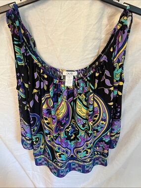 Cache Black Paisley-Print Scoop Neck Tank with Purple, Teal, and Yellow Accents